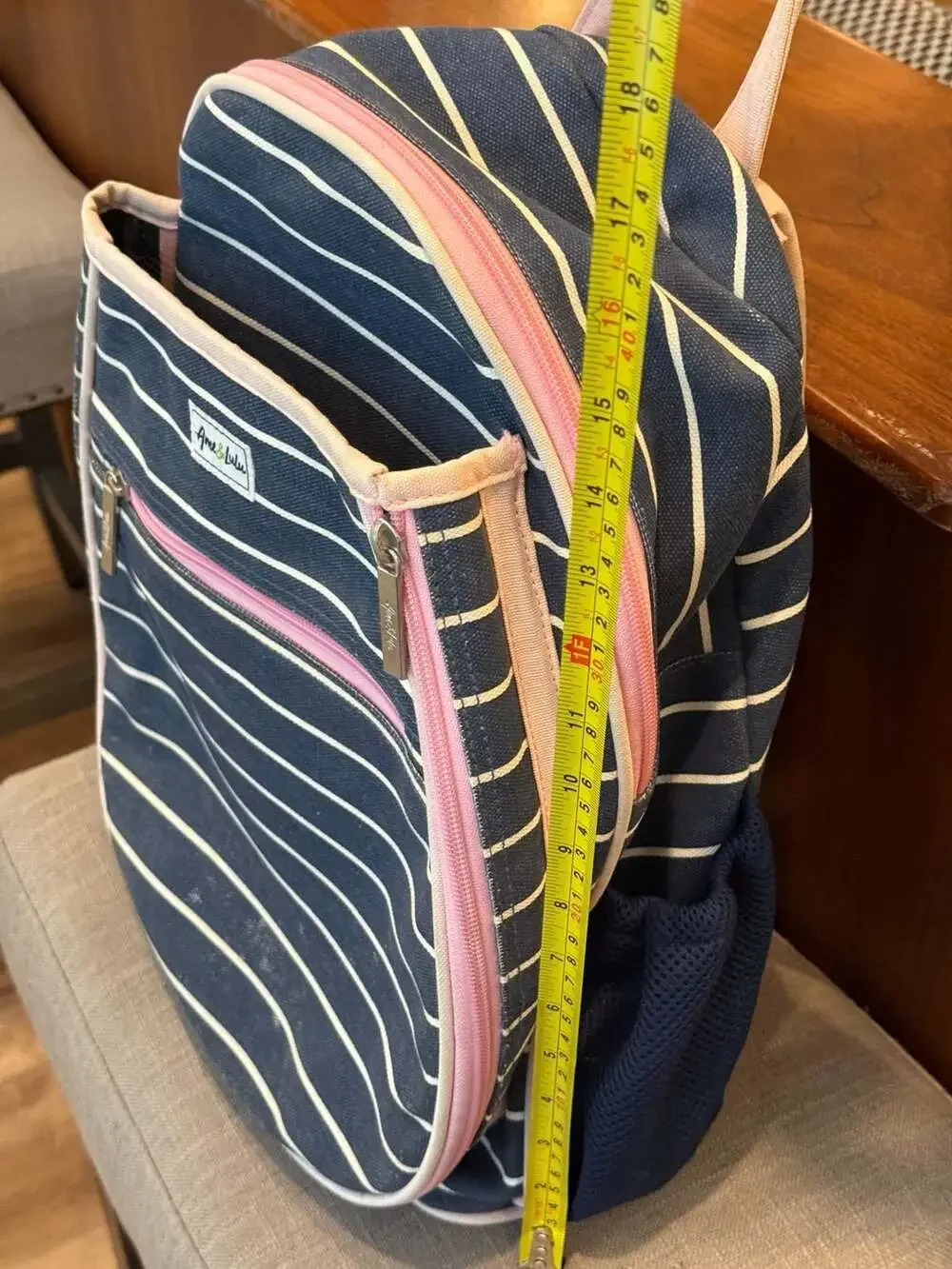 Ame & Lulu Kids Big Love Tennis Backpack Navy White Stripe